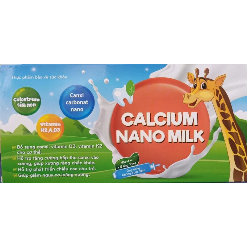 Calcium Nano MILK hộp 20 ống - Bổ sung canxi, vitamin K2, vitamin D3, tăng cường canxi, giảm nguy cơ loãng xương
