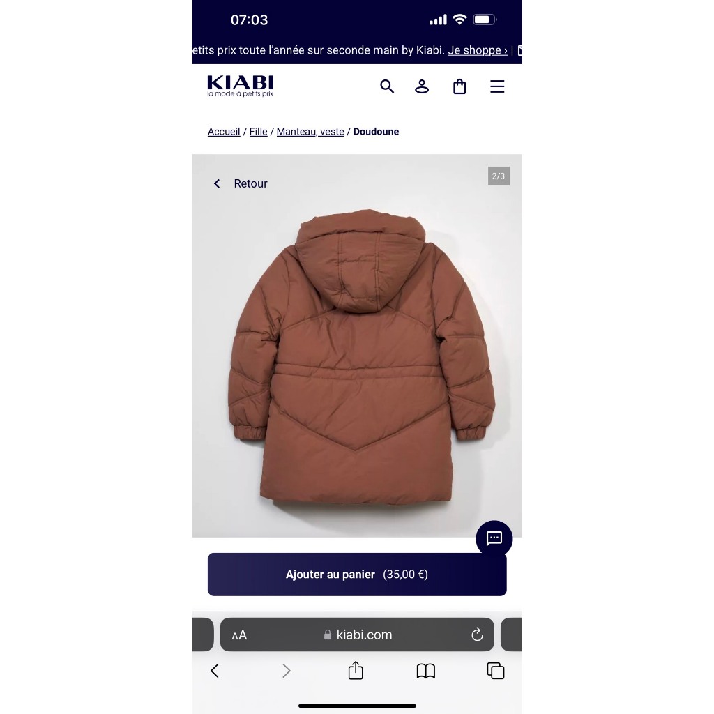 Áo phao bé gái Kia Bi lót lông