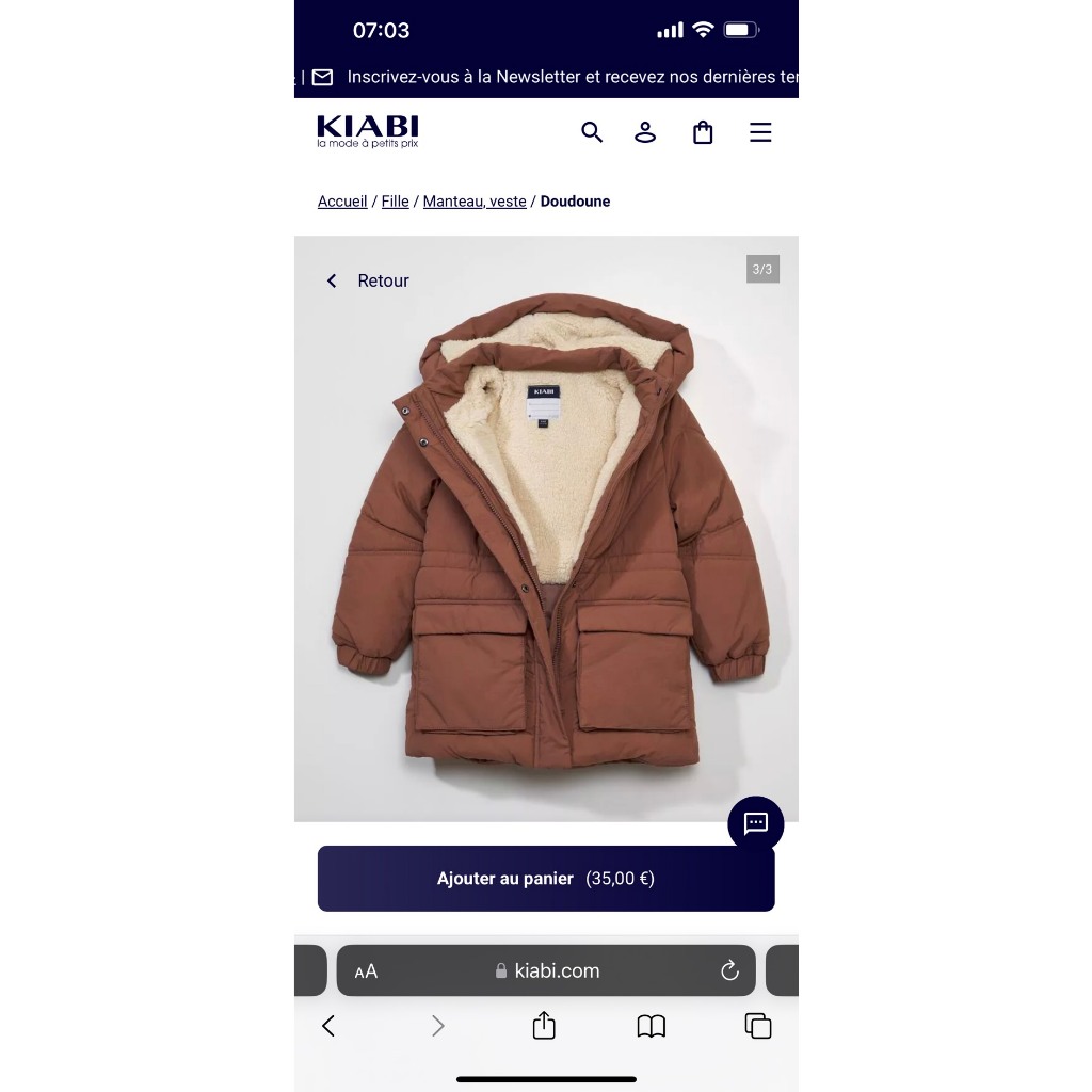 Áo phao bé gái Kia Bi lót lông