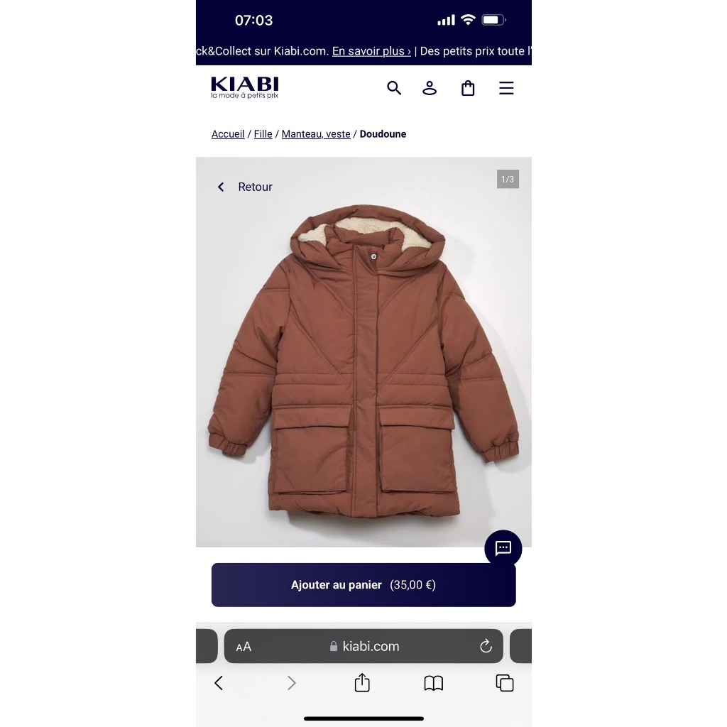 Áo phao bé gái Kia Bi lót lông