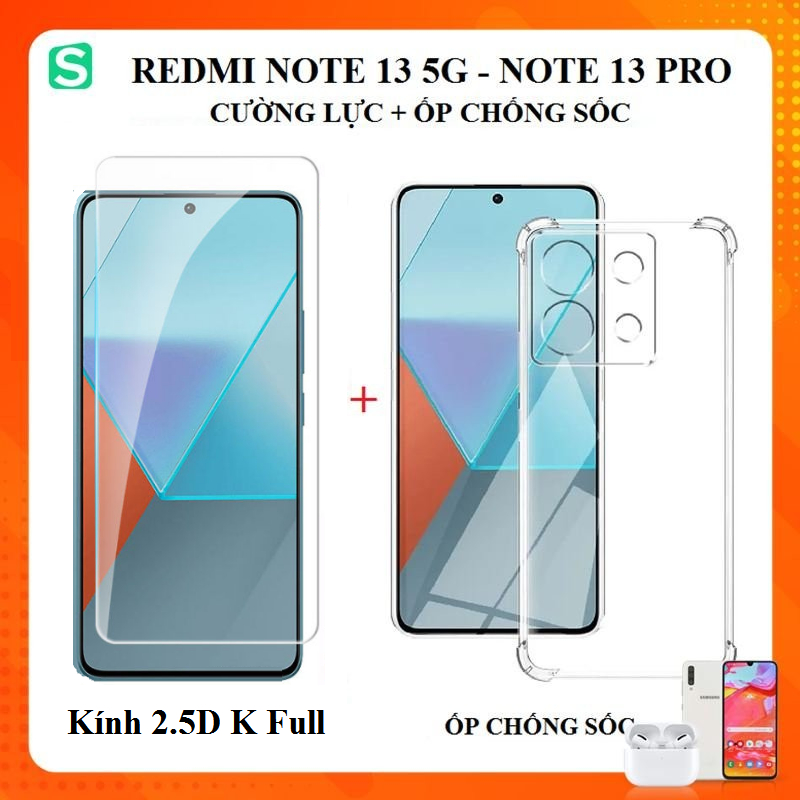 Kính cường lực dành cho Redmi Note 14 4G 5G Note 13 Note 13 Pro Trong Suốt Không Full Màn + Ốp lưng trong suốt chống sốc
