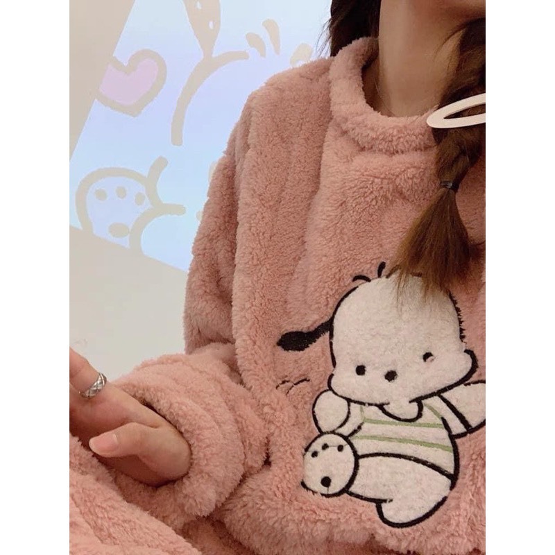 Bộ Đồ Ngủ Bông Pyjama Chất Lông Cừu San Hô Dày Dặn Hình Gấu Thời Trang Thu Đông 2023 Mới Cho Nữ