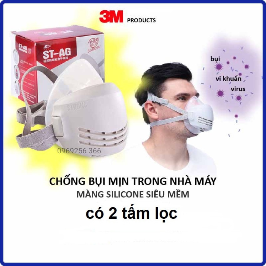 Mặt Nạ Phòng Bụi Mịn Strong ST AG Siêu Mềm Kèm Kính Chống Sương, Chống Bụi Xi Măng, Bụi Nhà Máy GIấy,BụI Sơn, Bụi  Gỗ