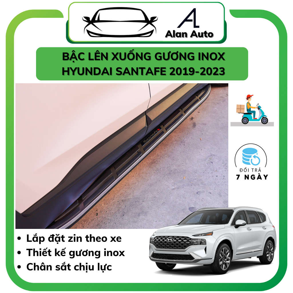 Bậc Lên Xuống xe HYUNDAI SANTAFE 2019 - 2022, Bệ Bước Chân mẫu Inox GƯƠNG Cao Cấp