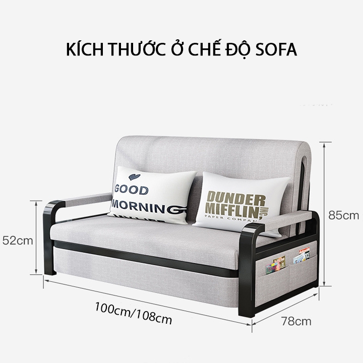 Sofa giường mini, Ghế sofa kiêm giường ngủ gấp gọn, phong cách Bắc Âu, thiết kế đơn giản, tặng kèm 2 gối cao cấp.