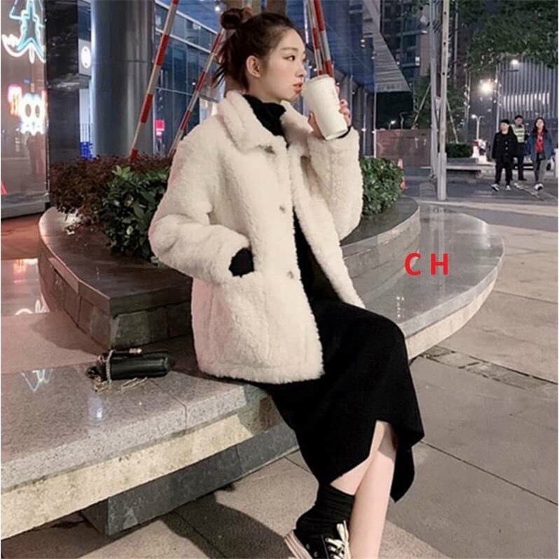 Áo khoác lông nữ quả bông ulzzang tai gấu siêu đáng yêu lông mềm mịn ấm áp