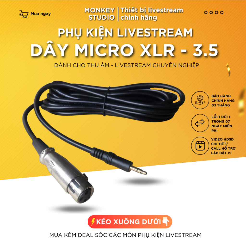 CÁP MICRO XLR|3.5MM ⚡ HÀNG CHÍNH HÃNG⚡ DÂY MIC THU ÂM BM800, BM900, AMI BM900, ISK AT100, AT350…