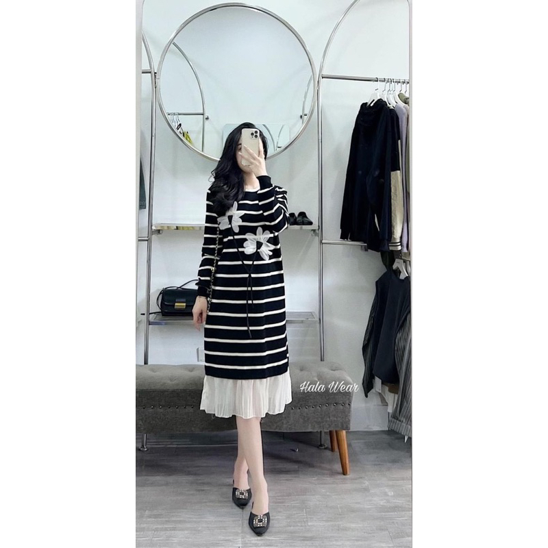 Váy len nữ dáng dài hoa xuông , váy xuông bầu nữ hàng Qc