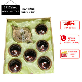 Bộ ấm chén uống trà 7 món chất liệu sành sứ tráng men