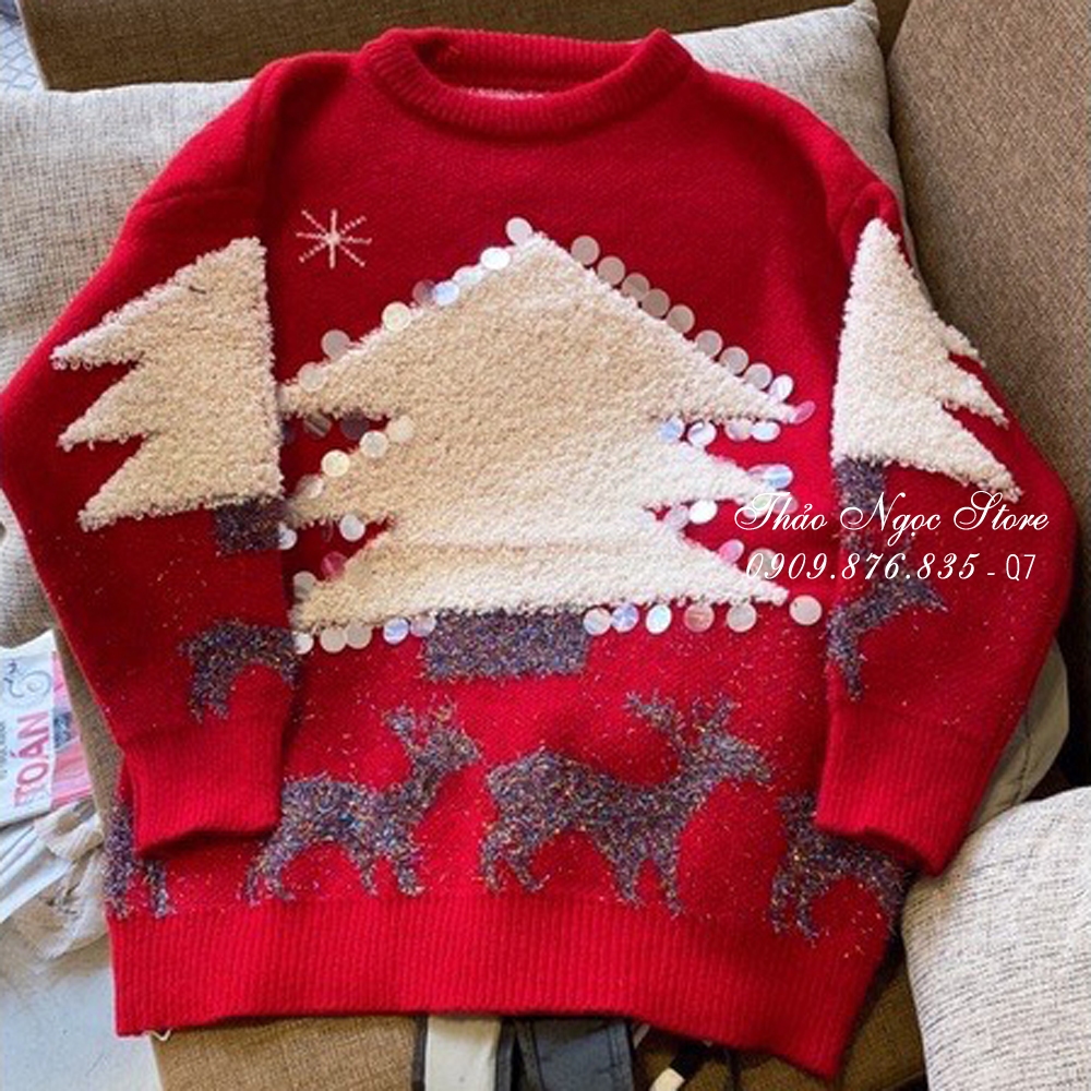 Áo len nữ tay dài form rộng, áo len noel hàng nhập QC!  THẢO NGỌC STORE