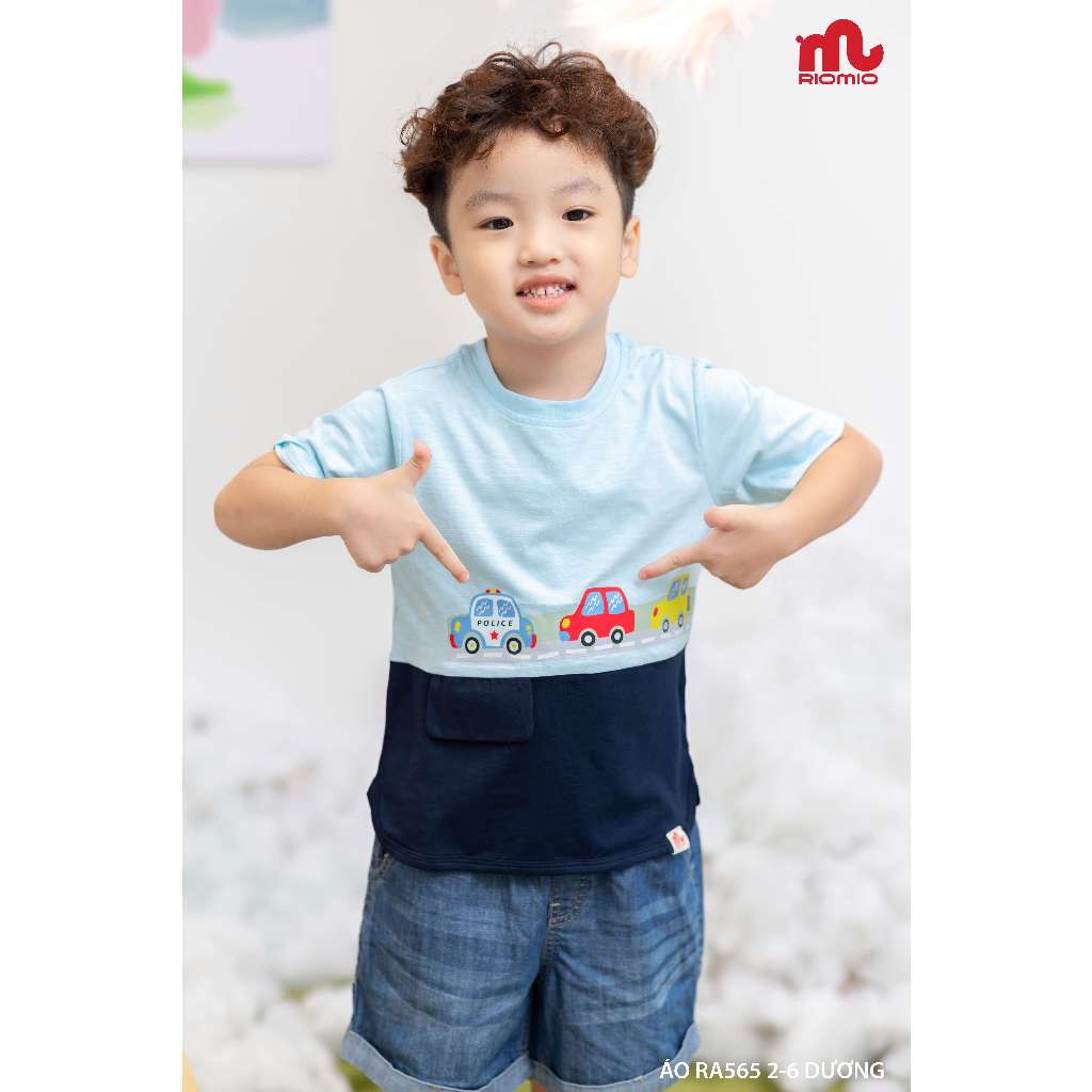 Áo thun bé trai Riomio áo phông cộc tay in hình ô tô chất liệu cotton mềm mát co dãn thoáng mát cho bé 13 đến 27kg RA565