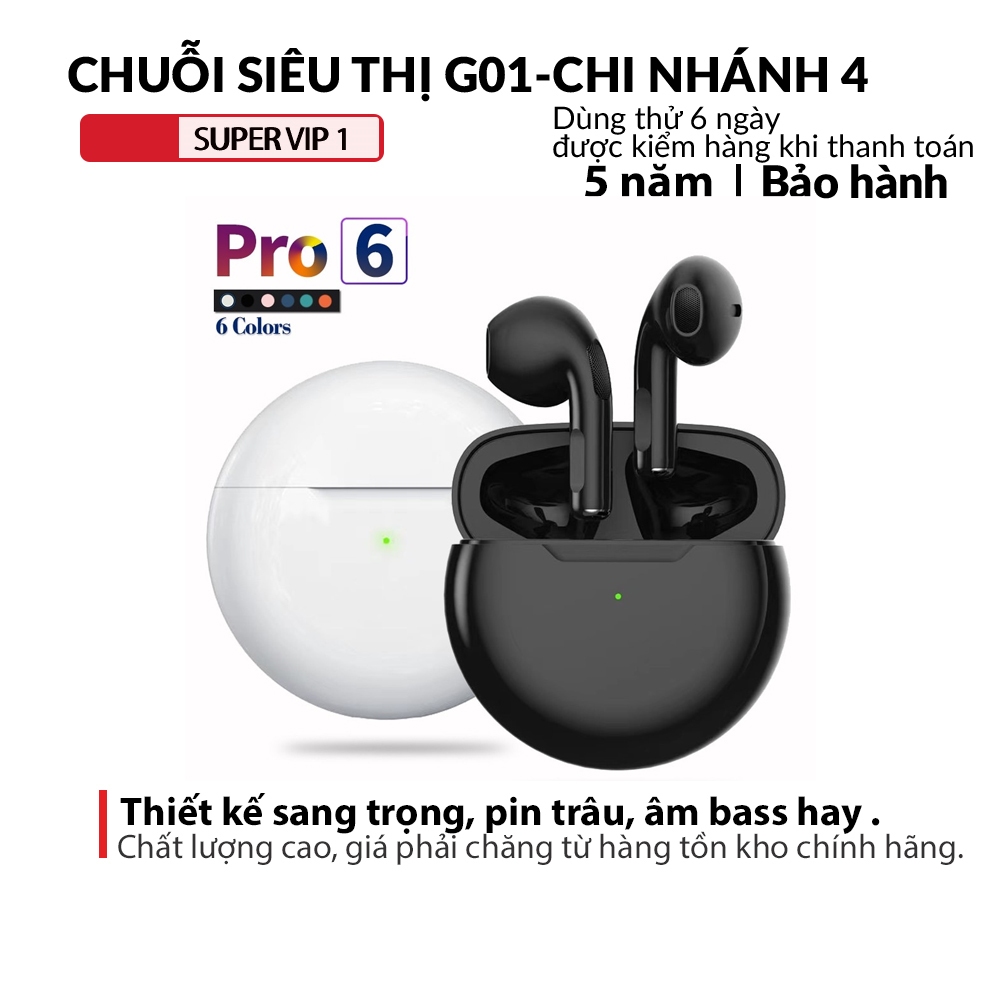 Tai Nghe Bluetooth Pro 6 Tws 5.0 Hai Tai Stereo Wireless Mini Headphone Với Micrô Tích Hợp