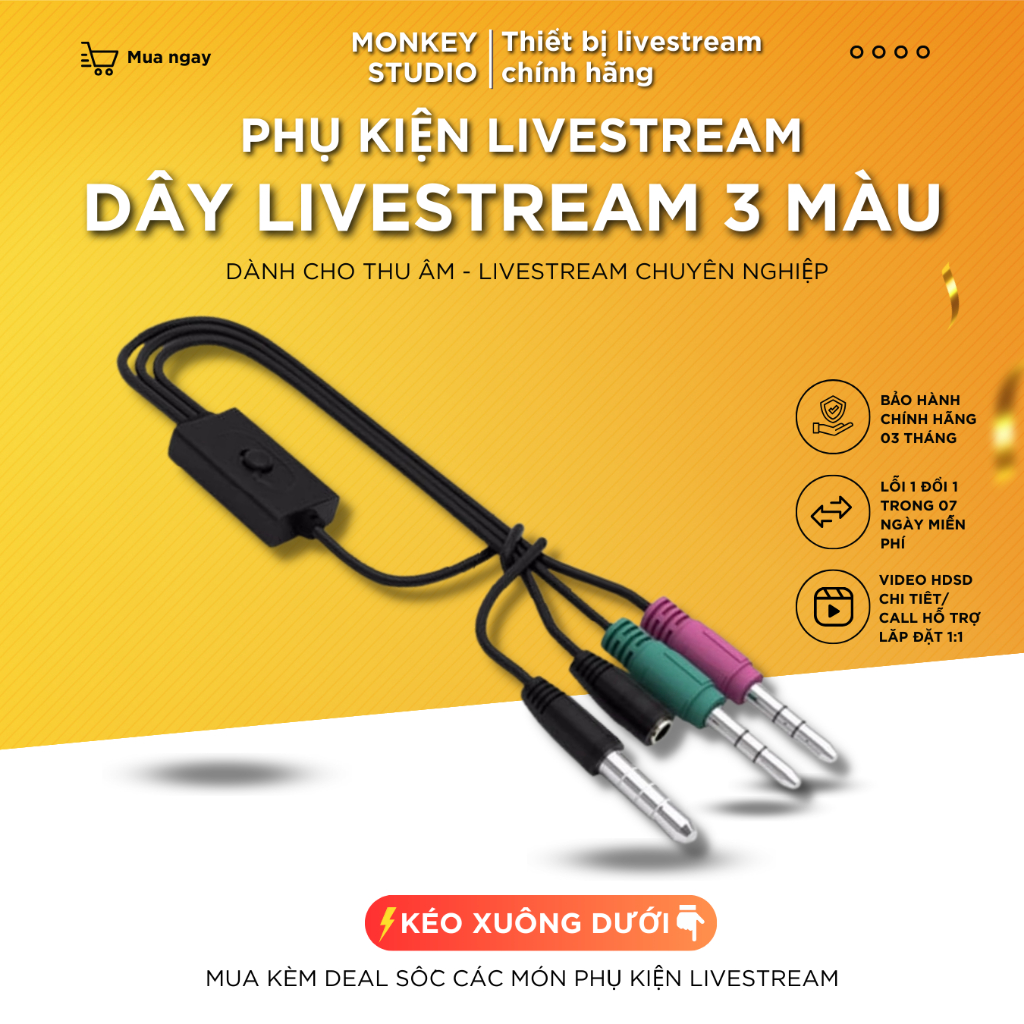 Dây Livestream Điện Thoại 3 Màu ⚡FREESHIP⚡ Đàm Thoại 2 Chiều Bingo Facebook Chất Lượng Cao