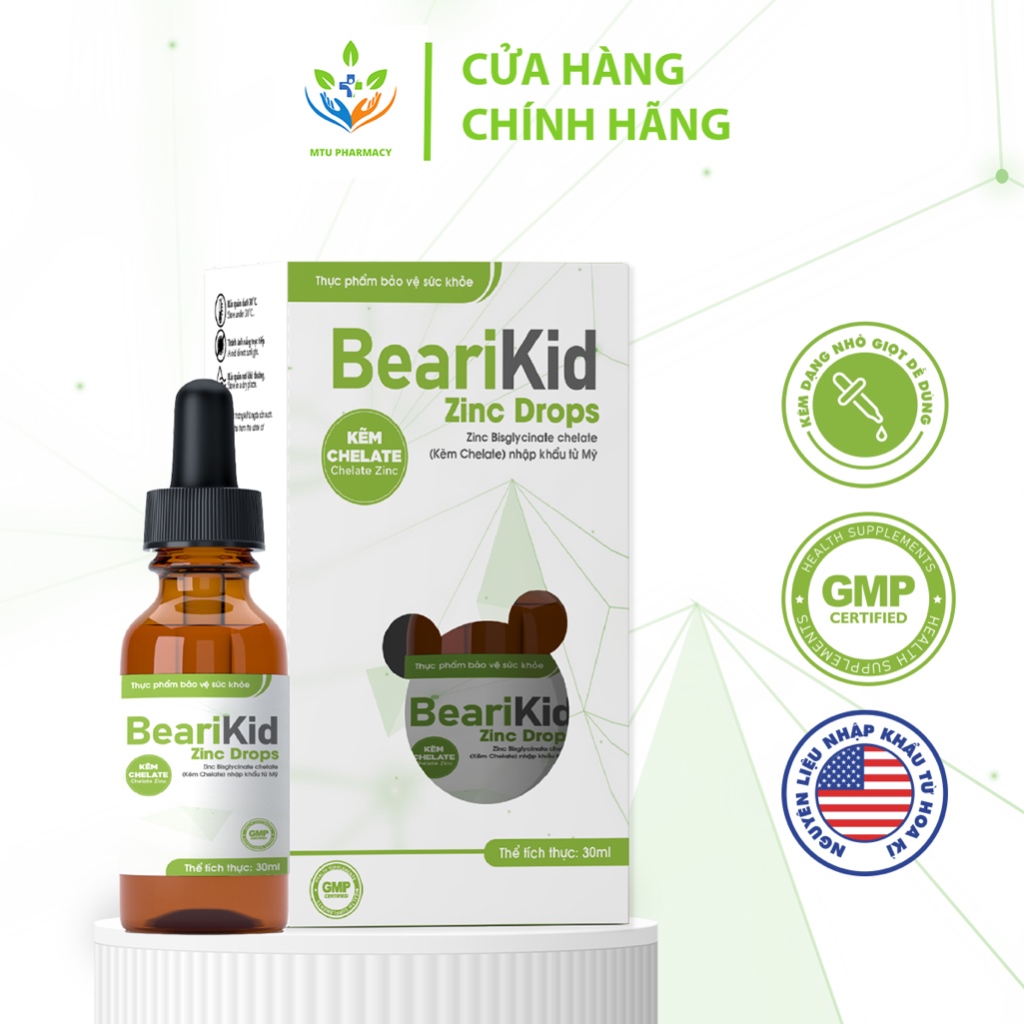 Kẽm hữu cơ BeariKid Zinc Drops dạng nhỏ giọt hỗ trợ bé ăn ngon giảm ốm vặt tăng đề kháng 30ml