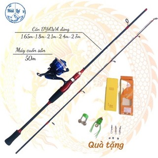 Bộ cần câu lure máy đứng cần câu DYAWA 2 khúc kèm + máy câu 200 cuốn sẵn cước + full set phụ kiện