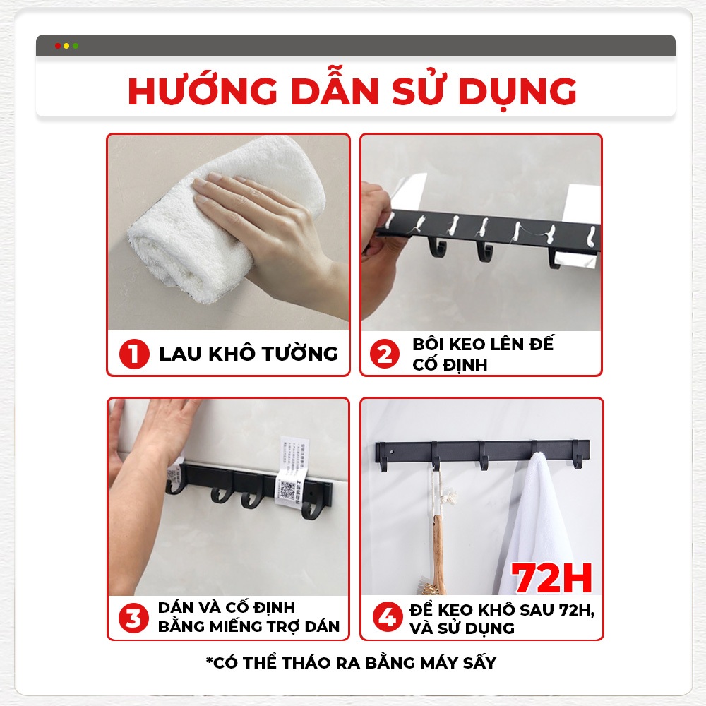 Móc treo nhà tắm Enomax đa năng dán tường, treo quần áo, đồ dùng phòng tắm. Chất liệu nhôm hàng không chống gỉ( Eno R3)