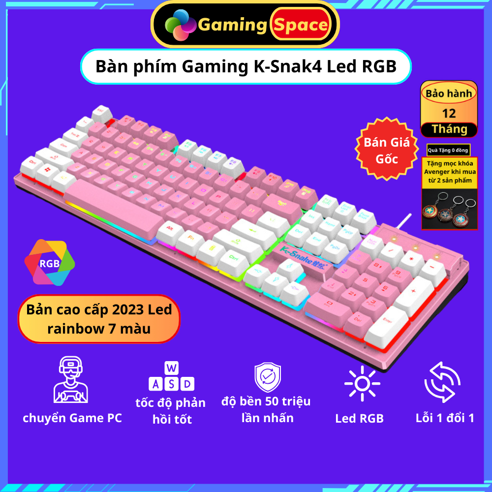 Bàn phím gaming, Bàn phím máy tính K4 chuyên game pc cao cấp Led RGB