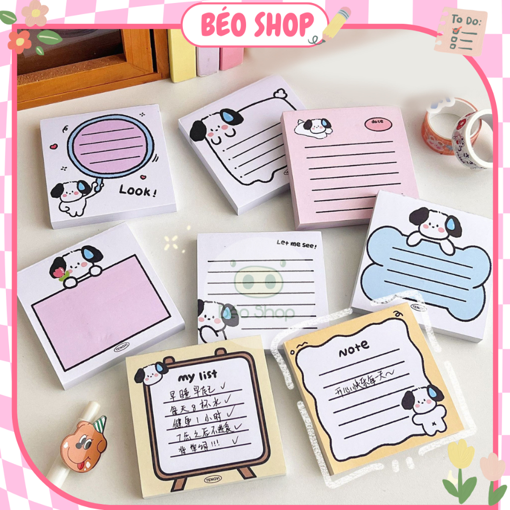 Giấy note ghi chú bản vuông Pkbeoshop set 80 tờ giấy ghi chú 8*8cm không có keo dán họa tiết hoạt hình dễ thương N12