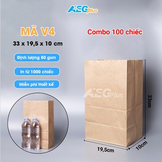100 chiếc Túi giấy Kraft đáy vuông V4 dùng làm túi đựng bánh mì, túi đựng bánh rán, bánh bao, đồ ăn vặt có thể in hình