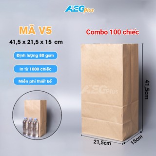 100 chiếc Túi giấy Kraft đáy vuông V5 dùng làm túi đựng bánh mì, túi đựng bánh rán, bánh bao, đồ ăn vặt có thể in hình