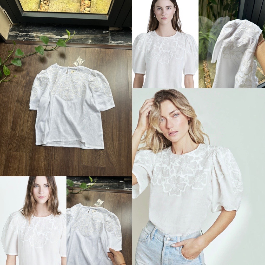 Áo linen thêu hoa tay phồng