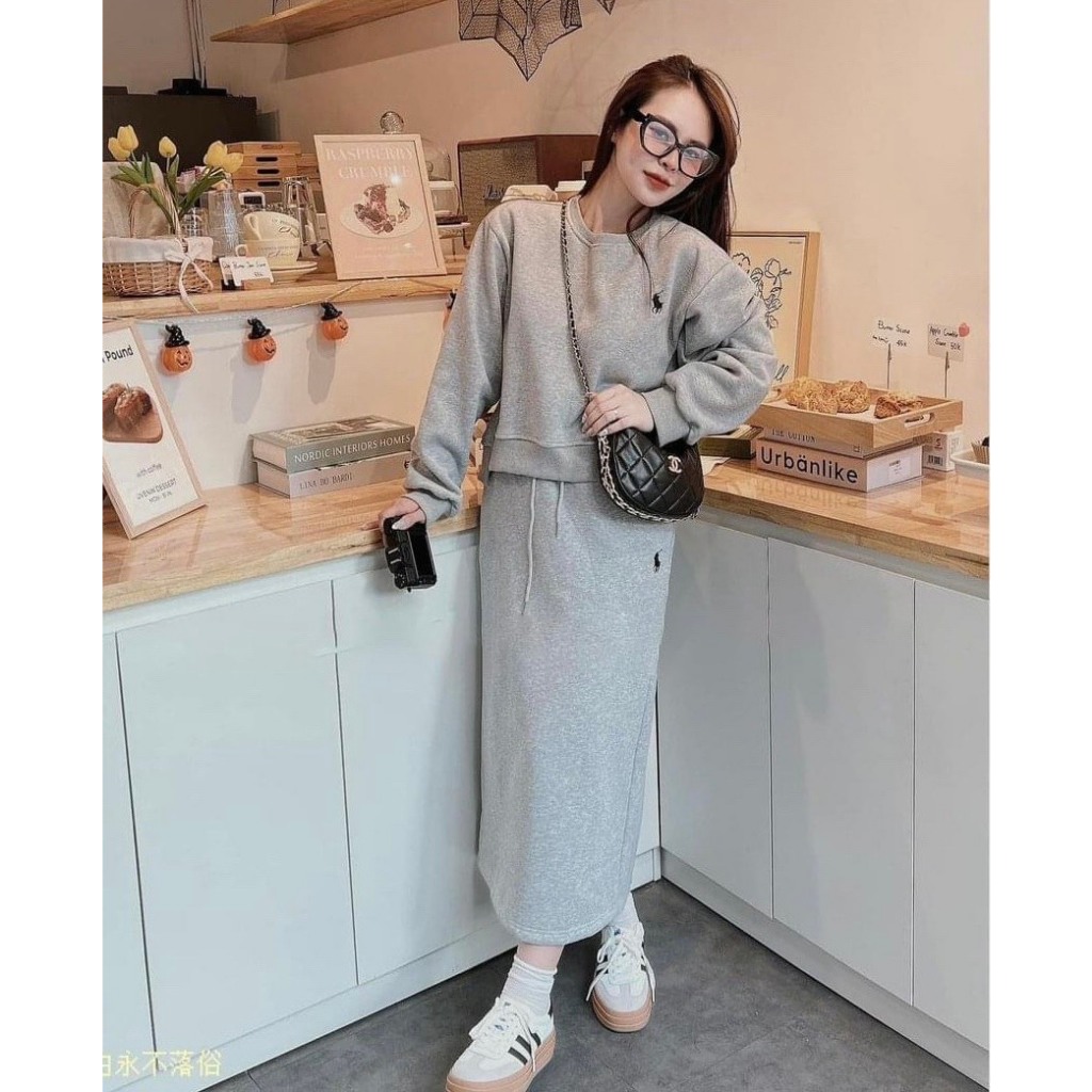Sét bộ nỉ đen ghi thêu ngựa