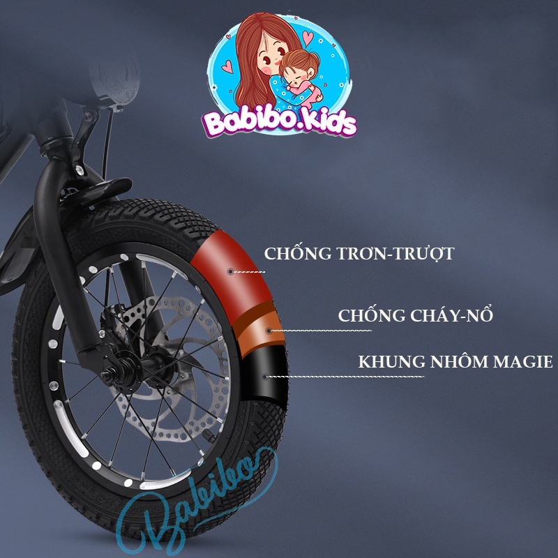 Xe đạp trẻ em khung nhôm phanh đĩa, xe đạp cho bé BABIBOKIDS từ 2 đến 12 tuổi