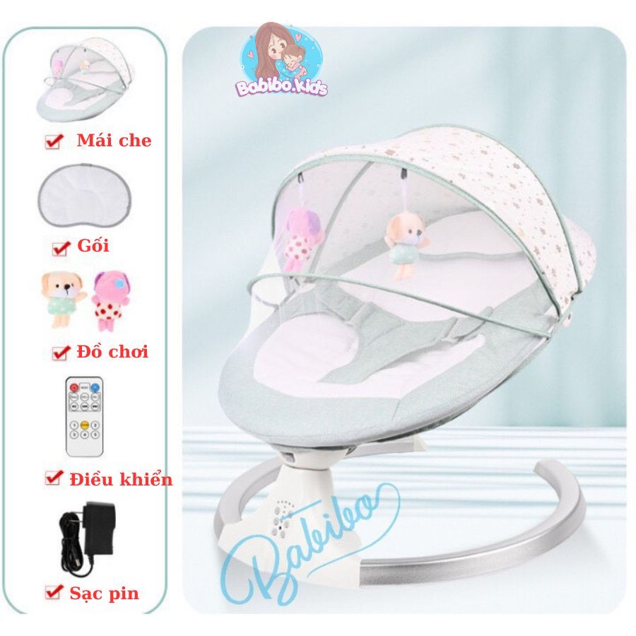 Nôi điện cho bé sơ sinh BABIBO KIDS, ghế rung cho bé  có điều khiển từ xa
