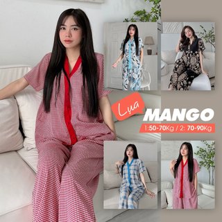Đồ bộ pijama bigsize CỔ TIM tay cộc, dài quần dài chất lụa Mango size M