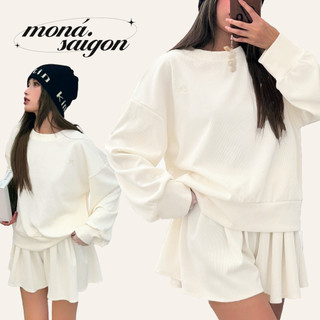 Set áo sweater tay dài + quần giả váy xếp ly MONÁ  - CHEESE