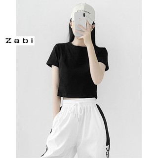 Áo thun croptop tay lỡ Zabi TRƠN AT014 thun co giãn 4 chiều