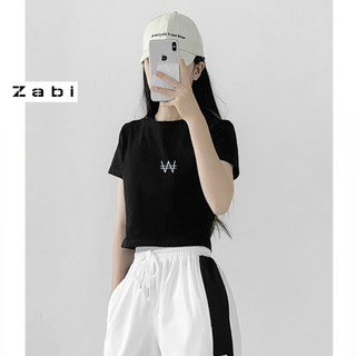 Áo thun croptop tay lỡ ZABI thêu chữ W AT015 chất vãi dày dặn co giãn 4 chiều