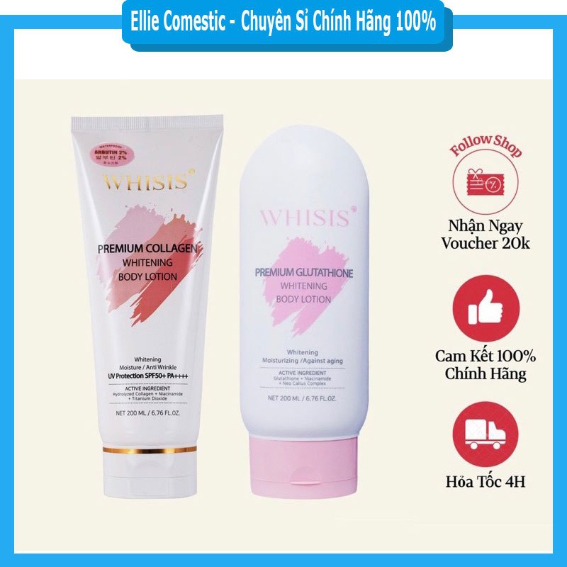 Kem Dưỡng Thể Trắng Da WHISIS Chống Nắng - Premium Collagen Whitening Body Lotion 200ml (Ellie Cosmetic)