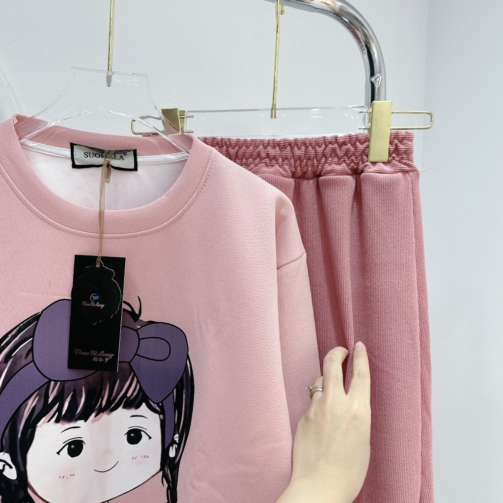 Set Bộ Đồ Nữ Áo Dáng Dài In Hình Cô Gái Đeo Bợp Tím Mix Chân Váy Dáng Dài Freesize