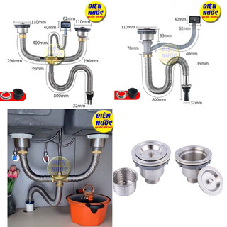Bộ xã chậu rửa chén đôi 2 hộc phi 110mm và đơn 1 hộc inox, hệ thống thoát nước chậu chén