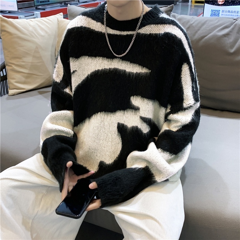 Áo len Sweater dệt kim form dáng rộng dài tay unisex Ulzzang, Áo len Oversize màu đen trắng nam nữ phong cách Hàn Quốc