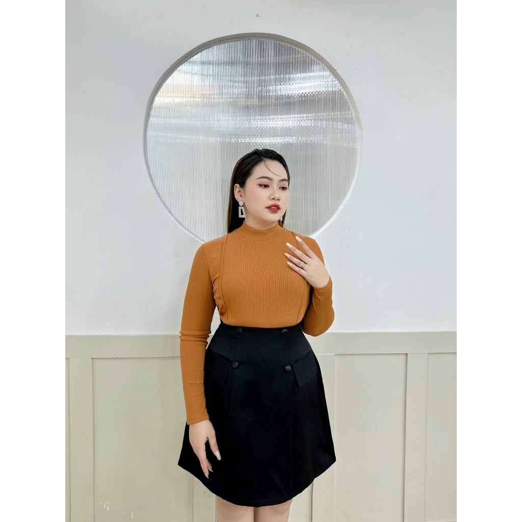 Áo thun bigsize nữ 50-90kg thun tăm co giãn ôm sát cơ thể, kiểu tay dài cổ trụ giữ nhiệt tốt phù hợp đi chơi, đi làm