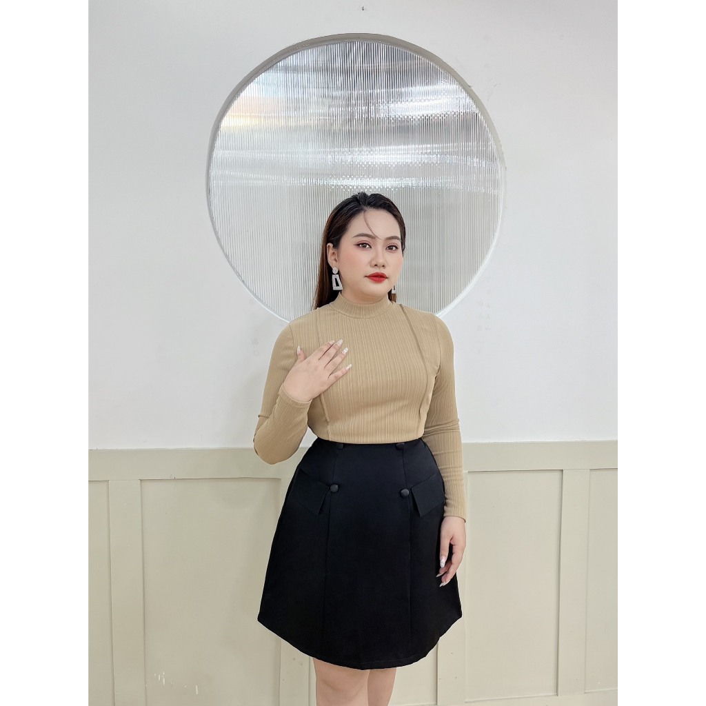 Áo thun bigsize nữ 50-90kg thun tăm co giãn ôm sát cơ thể, kiểu tay dài cổ trụ giữ nhiệt tốt phù hợp đi chơi, đi làm