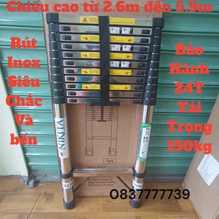 Thang rút inox NIKITA Nhật Bản  3.8m - 4.1m - 4.4m -4.7m 5.1m -5.5m- 5.9m mẫu mới 2023