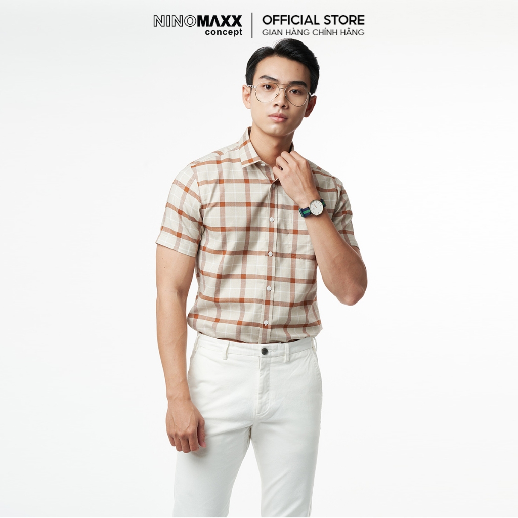 N&M Áo Sơ Mi Nam Caro Tay Ngắn Slimfit Sang Trọng 2110031