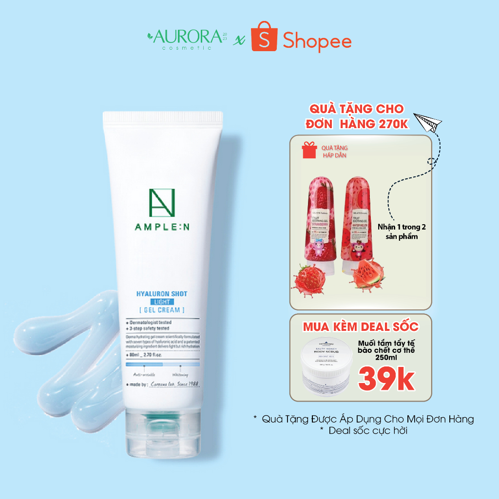 Kem dưỡng ẩm sáng da Ample:N Hyaluron Shot Light Gel Cream 80ml