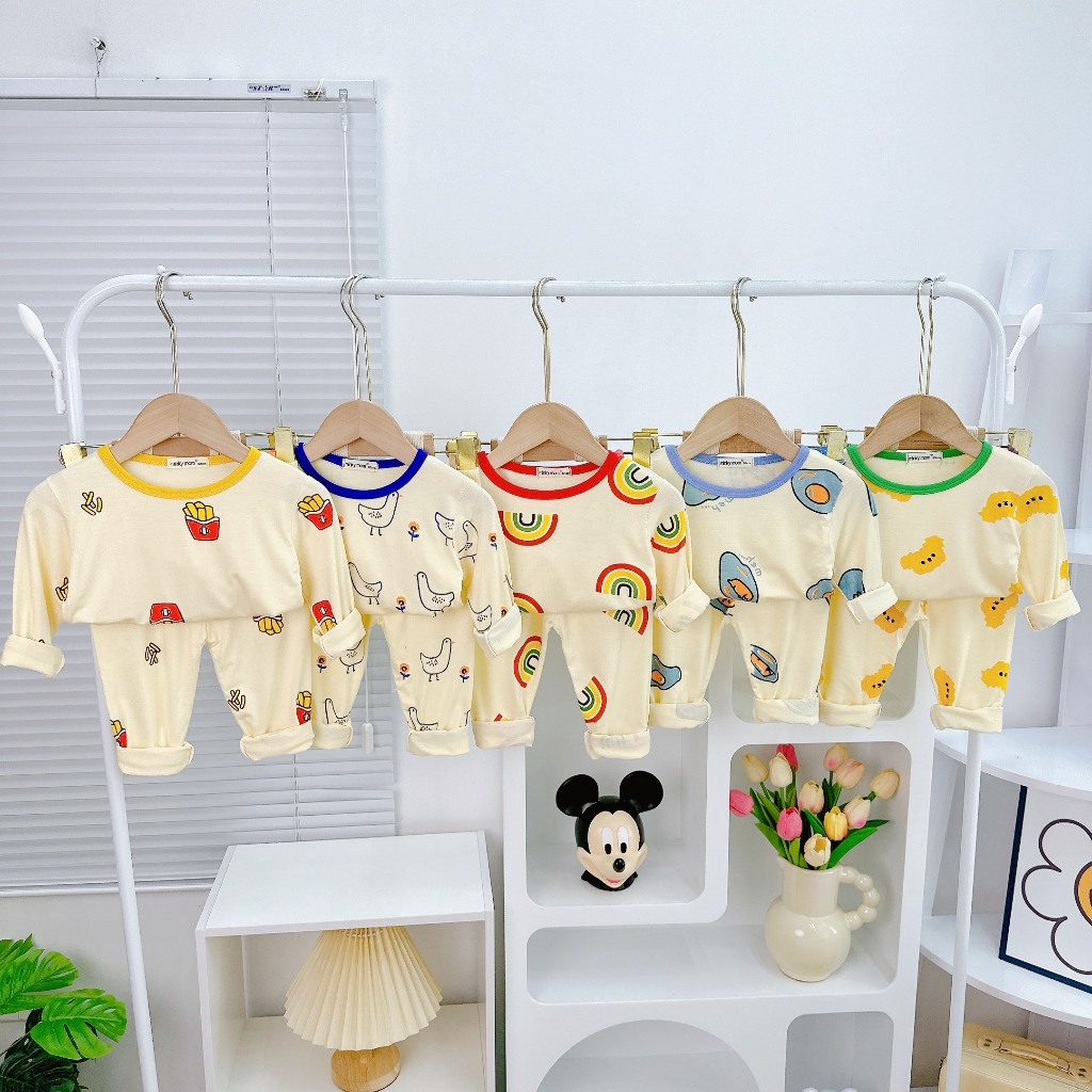 Bộ dài tay Size 80-150  thun lạnh Minky Mom họa tiết xinh xắn, dễ mặc, chất vải mềm mát cho bé yêu