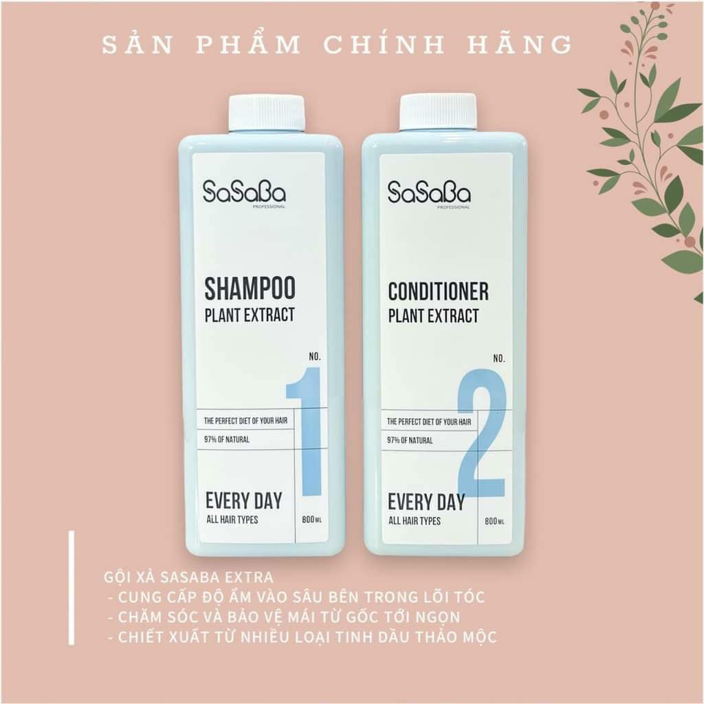 CẶP DẦU GỘI VÀ DẦU XẢ NO.1 NO.2 SASABA Extra MỚI 800ML