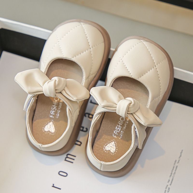 Giày Búp Bê Da Lì Trần Viền Quả Trám Mix Quai Nơ Cho Bé Gái Từ 2-6 Tuổi K232