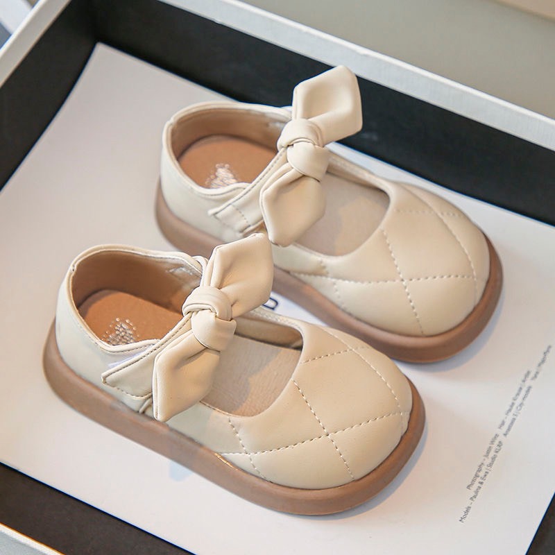 Giày Búp Bê Da Lì Trần Viền Quả Trám Mix Quai Nơ Cho Bé Gái Từ 2-6 Tuổi K232