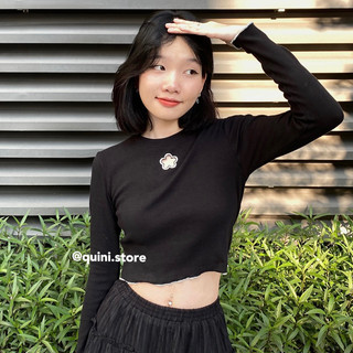 Quini.made - flower top - áo croptop dài tay thêu hoa, thun gân cotton co giãn - design by quini store