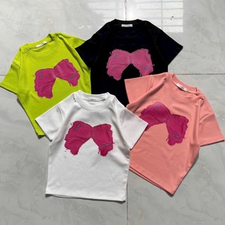 áo croptop tay ngắn thun bozip in nơ hồng cute