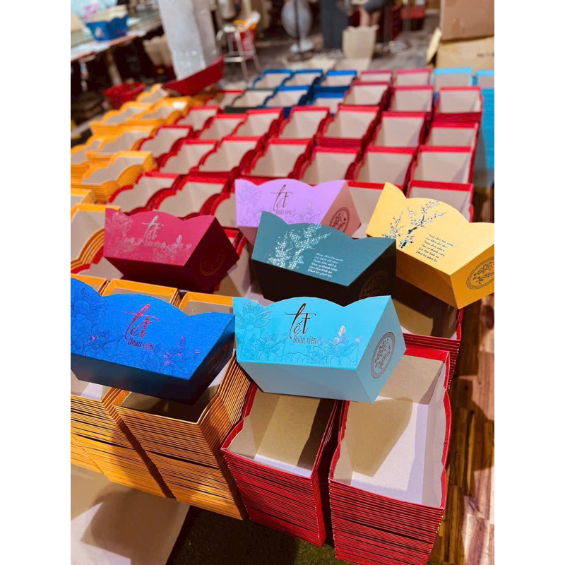 Khay Thuyền Đựng Quà Tết 2026, khay đựng quà tết, khay thuyền giấy làm giỏ quà - Giấy mỹ thuật ép ki