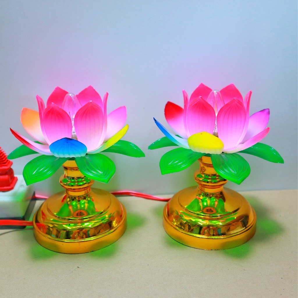 Đèn thờ cúng hoa sen cỡ nhỏ cao 15cm, đèn để bàn thờ, đèn thờ phật, đèn hoa sen - Đồ Thờ Vạn Phúc