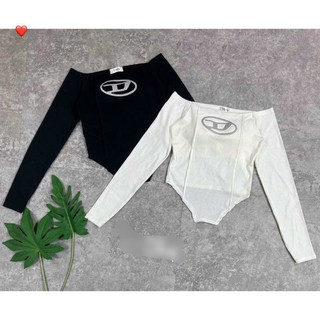 áo bẹt vai tay dài tà ngang vát đính logo d xinh chất bozip